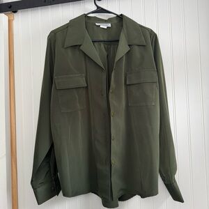 Kensington Square Vintage Army Green Button Down Shirt 16